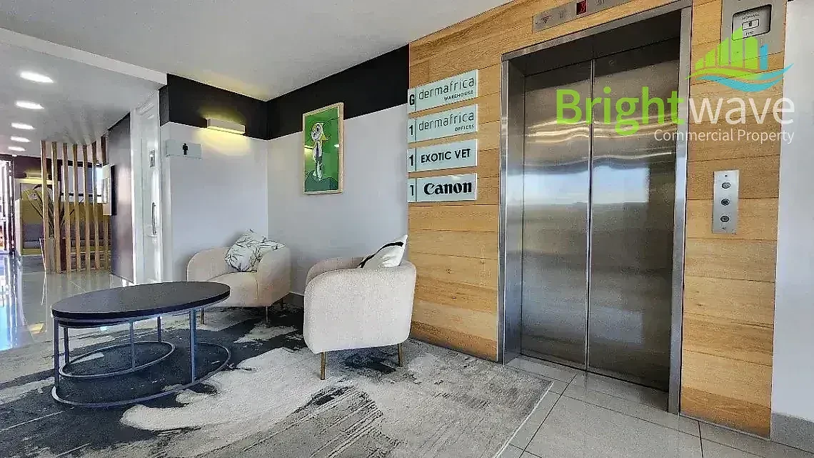 131 m2 office to let at Nordic Park in Century City, reception interior.